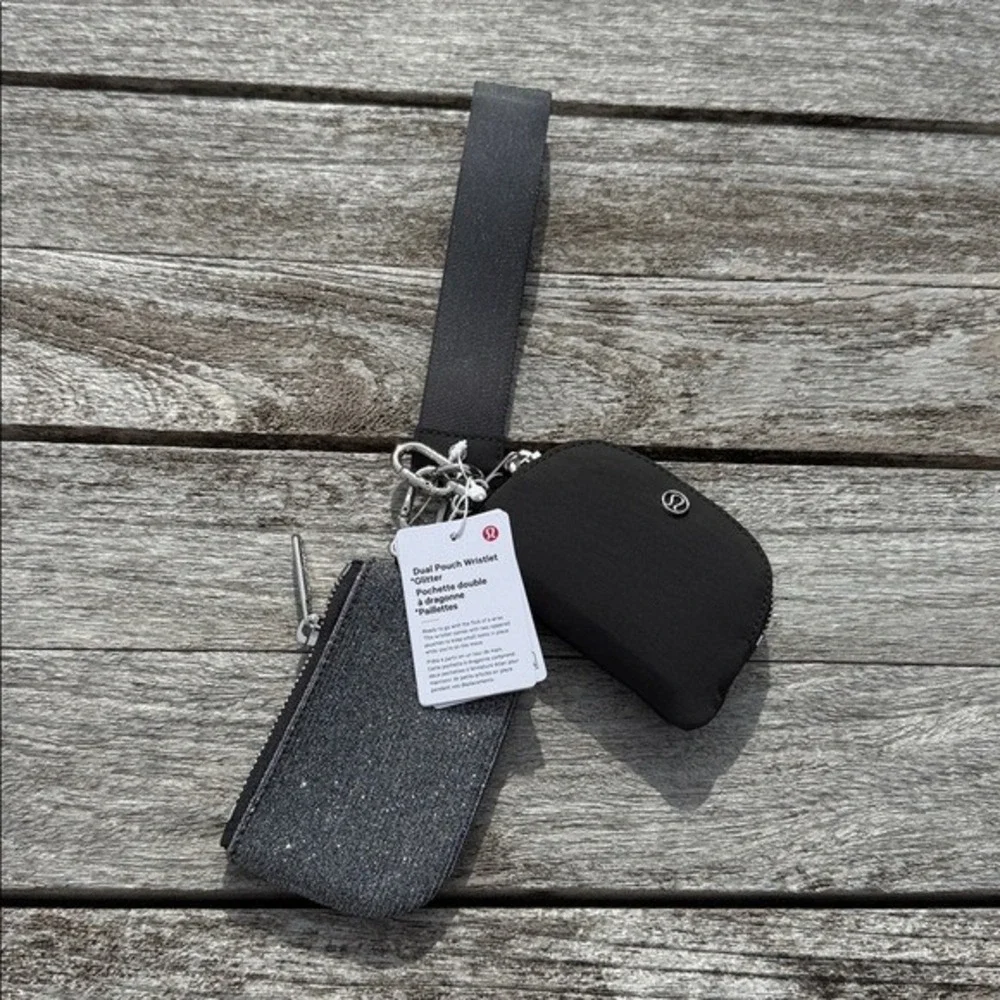 Lululemon Dual‎ Pouch Wristlet glitter Dark Silver Graphite Grey Silver NWT
